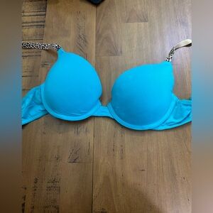 Victoria's Secret Turquoise Bra with Leopard Print Straps